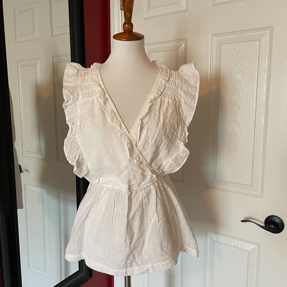 Max Studio White Ruffled Blouse - Size L